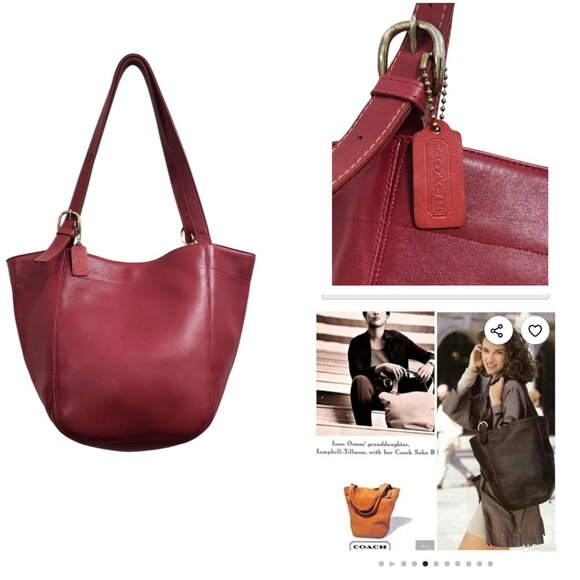 Vintage Coach Leather Tote Bag Burgundy Red USA Made Shopper Shoulder Bag - Picture 2 of 16